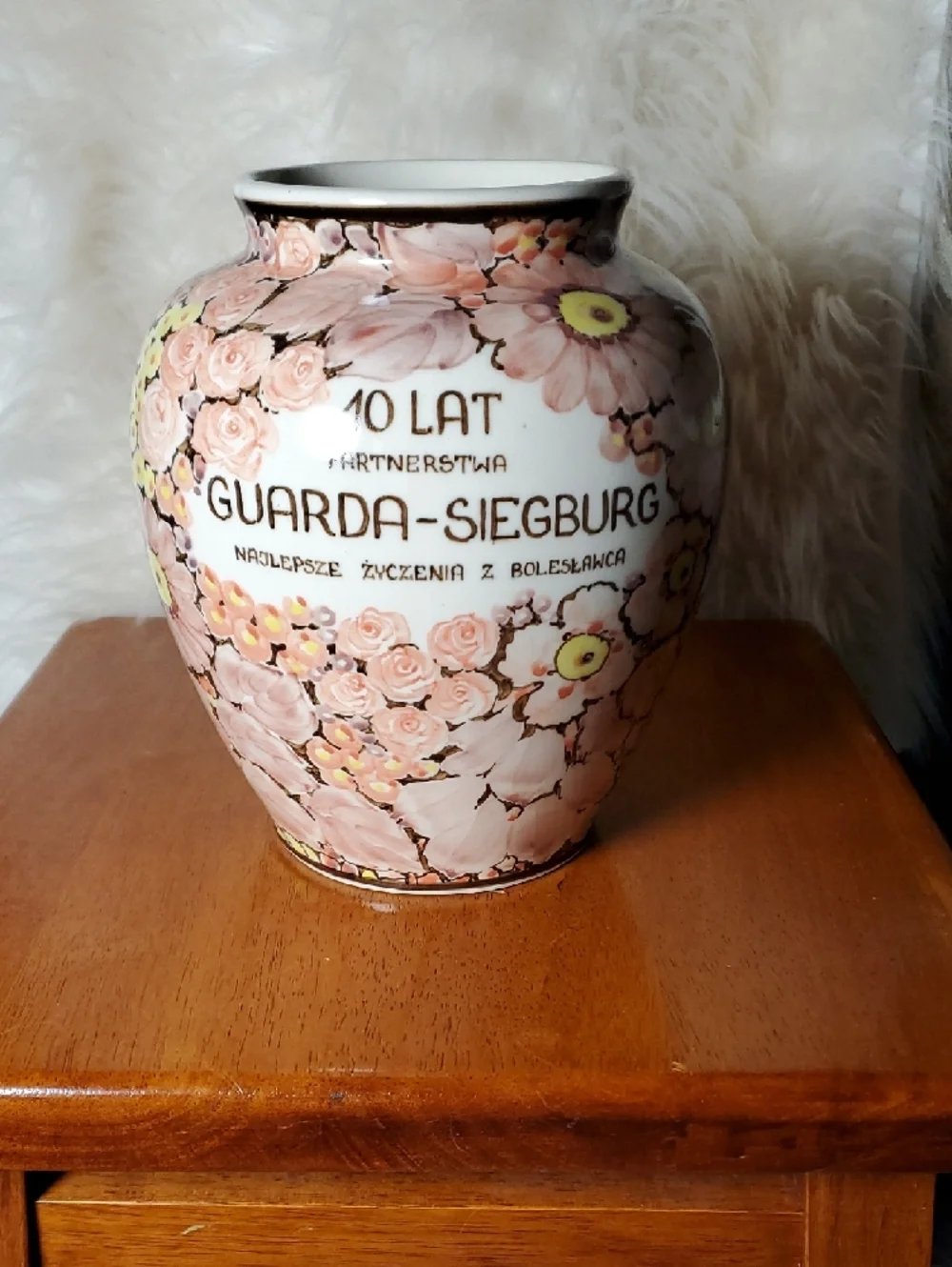 Vintage Boleslawiec Floral Vase Commemorative Of Partnership